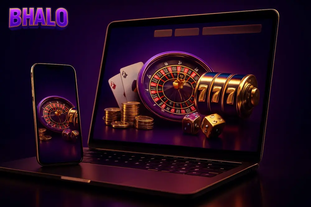 BHALO Bangladesh โ a vibrant online casino homepage on a laptop and phone screen BHALO Bangladesh โ a vibrant online casino homepage on a laptop and phone screen