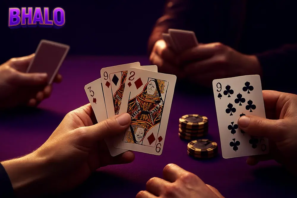 BHALO Teen Patti โ a group of hands playing traditional playing cards at a table BHALO Teen Patti โ a group of hands playing traditional playing cards at a table